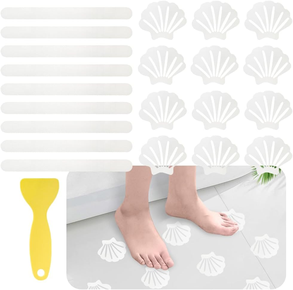 Daily Treasures 48Pcs Non-Slip Bathtub Stickers-24 Sea Shell Bathtub Anti-Slip Stickers+24 Safety Showers Treads Strips with 1 Scraper-Bathtub Grip Stickers for Bathroom Floors Pools Stairs Ladders image number 6