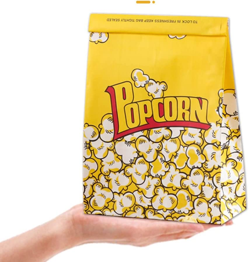 Popcorn Bags, 50 Pack Leak and Tear Resistant Yellow Paper Popcorn Bags with Tin Tie Lock Closure for Party, Popcorn Containers for Movie Night (SIZE (23 * 15 * 7CM)) image number 5