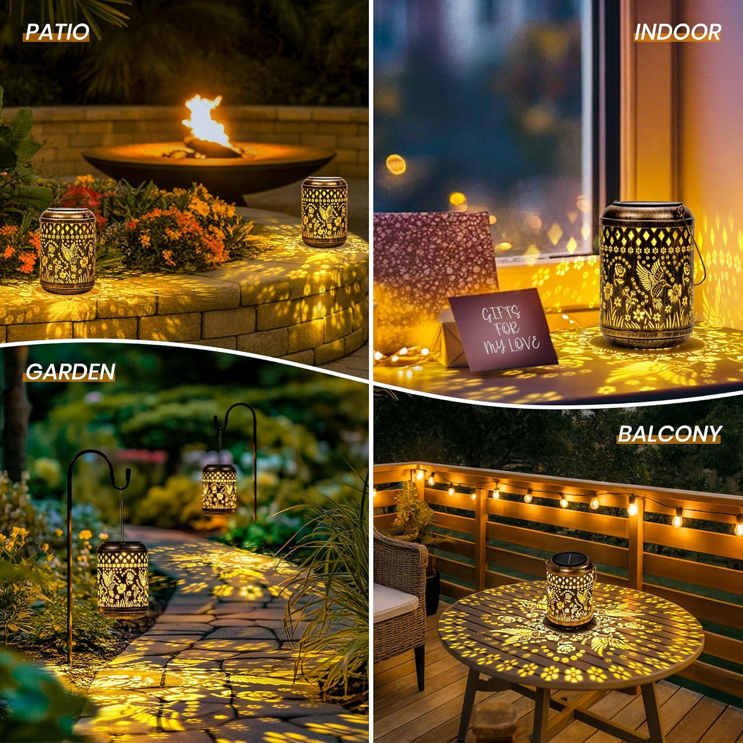Solar Hanging Lanterns Waterproof Outdoor Garden Lights with Hummingbird Design | Decorative Solar Metal Lanterns for Patio, Yard, Porch & Backyard