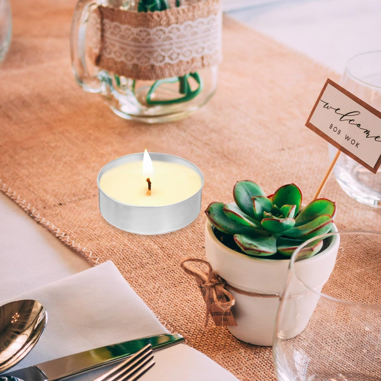 Healifty 200Pcs Tea Light Candle Holders Aluminum Tealight Candle Burning Holders for Candle Holding DIY Making (Silver) image number 2