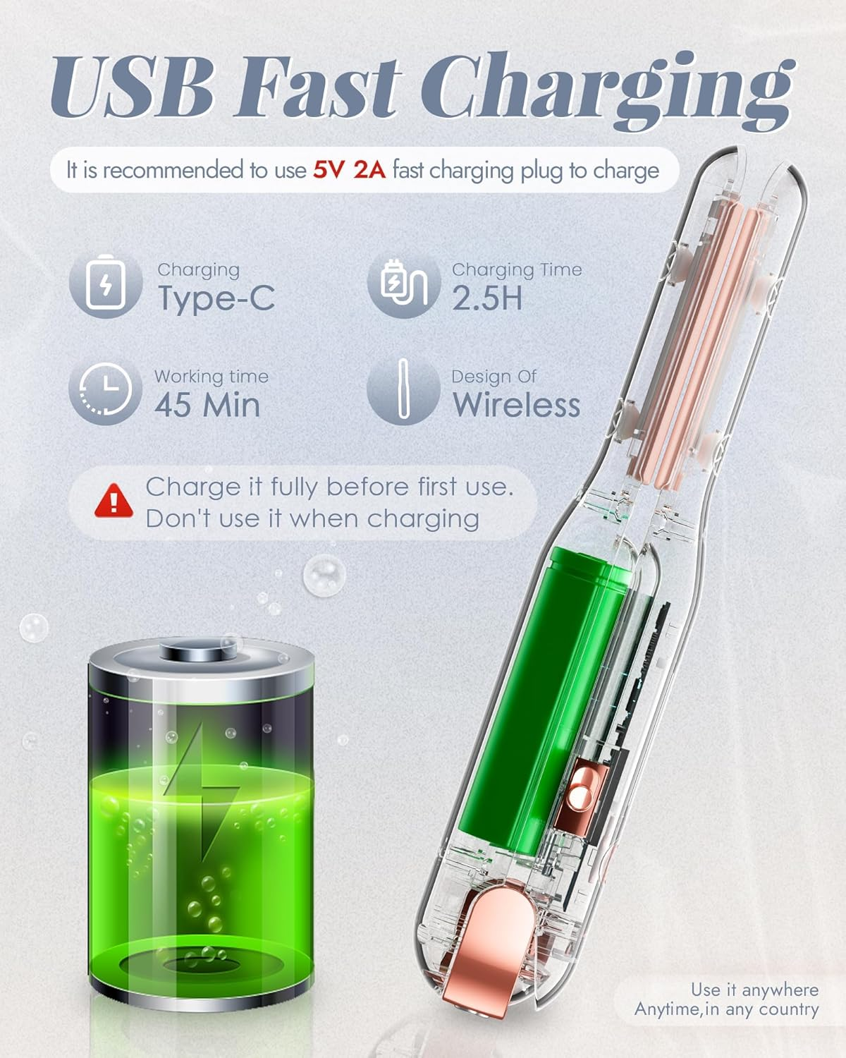 NOVUSPRO Cordless Type-C Rechargeable Mini Hair Straightener, 2 in 1 Portable Travel Flat & Curling Iron, Wireless Premium Straightener for All Types with 4000Ma Battery & Adjustable Temp (Black)