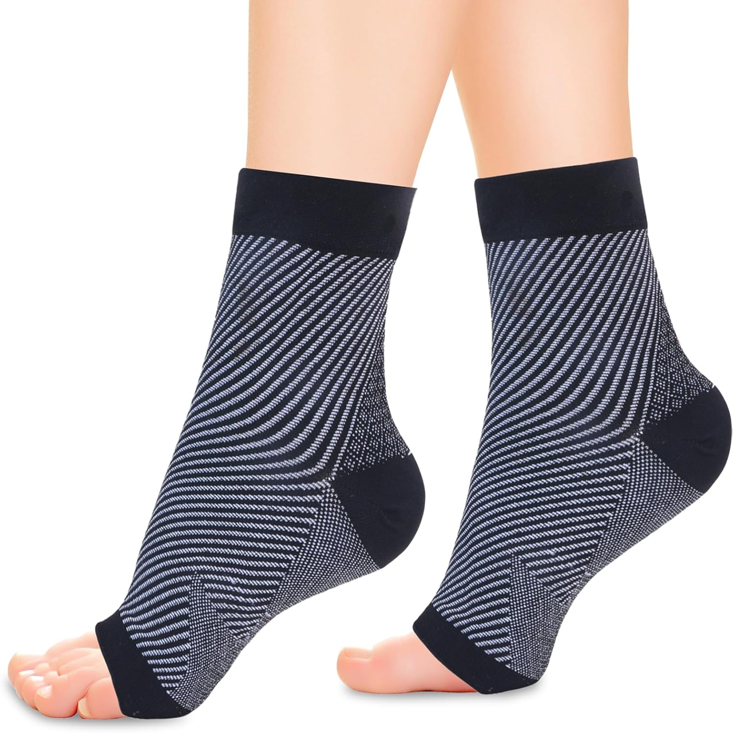 Compression Socks for Plantar Fasciitis, Achilles Tendonitis Relief - Ankle Support Brace Sleeve for Heel Spurs, Foot Swelling & Fatigue, Open Toe Compression Socks Women & Men (1 Pair)