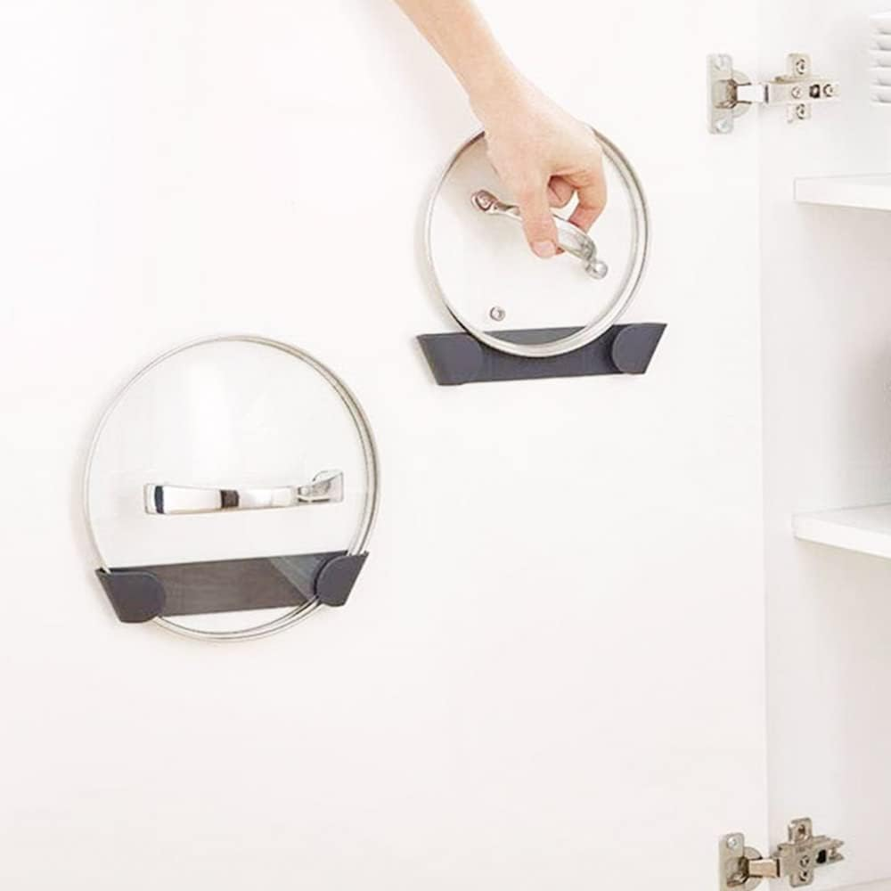 Tooloflife Pot Lid Racks Wall Mount Pan Lid Holder Punch-Free Black Pot Lid Storage Organizer Hanging Pan Cover Organizer Plastic Cutting Board Storage for Home Kitchen(4Pack)