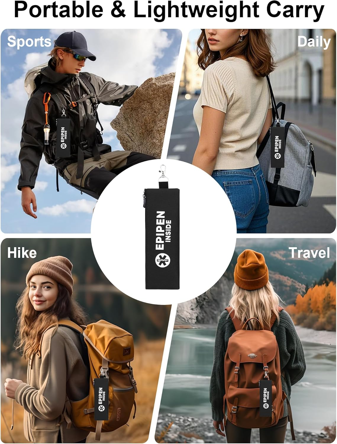 YOUSHARES Epipen Carry Case for 2 Epipens Insulated, Portable Epipen Holder Bag with Carabiner, Waterproof Travel Epipen Case for Allergies, Asthma, Sports & Outdoor Emergencies(Black) image number 3