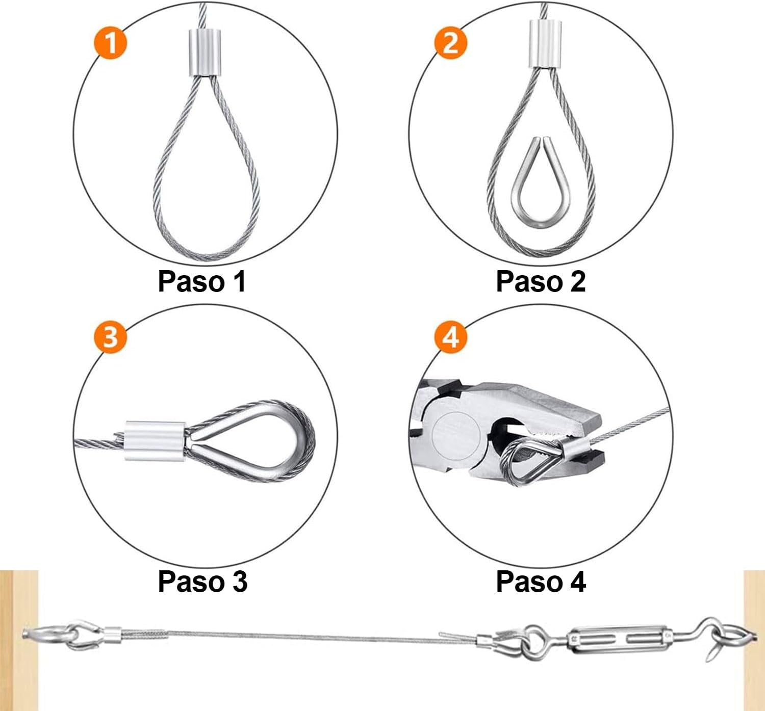 30M Wire Rope Kit, Stainless Steel Wire Rope 304, M5 Screw Clip Kit. Marine Grade Cable Railing Kit, Aircraft Wire Rope and Picture Suspension Kits. for Gardens, Kitchens, Railings, Decks, Crafts