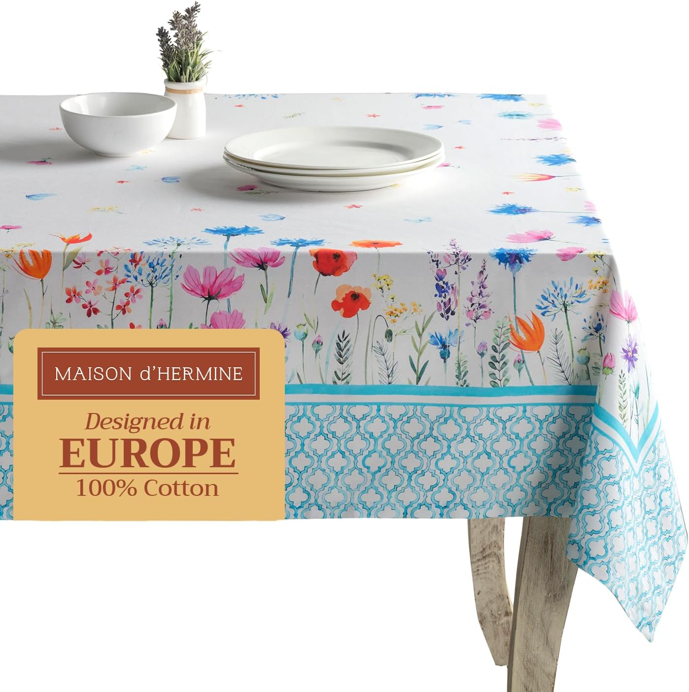 Maison D'Hermine Table Cloth Rectangle Table 100% Cotton 60 X 120 Inches Tablecloth Reusable for Dining Room, Farmhouse, Home, Party, Festive & Wedding Spring Summer - Flower in the Field image number 5