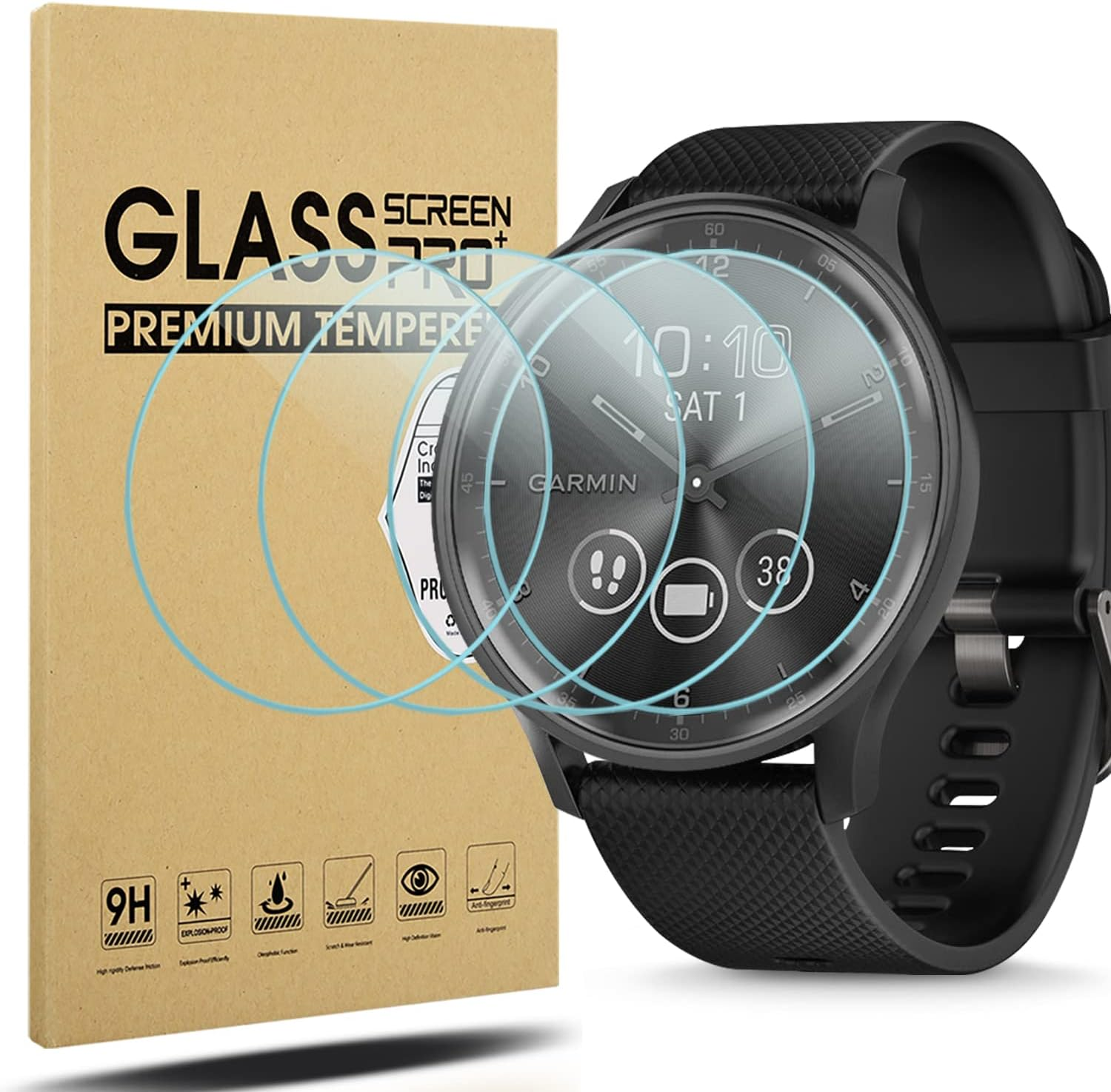 Diruite Pack of 4 for Garmin Move Trend Tempered Glass Screen Protector HD Glass Anti-Scratch Screen Protector for Garmin Move Trend Screen Protector [Anti-Oil, 9H Hardness] image number 2