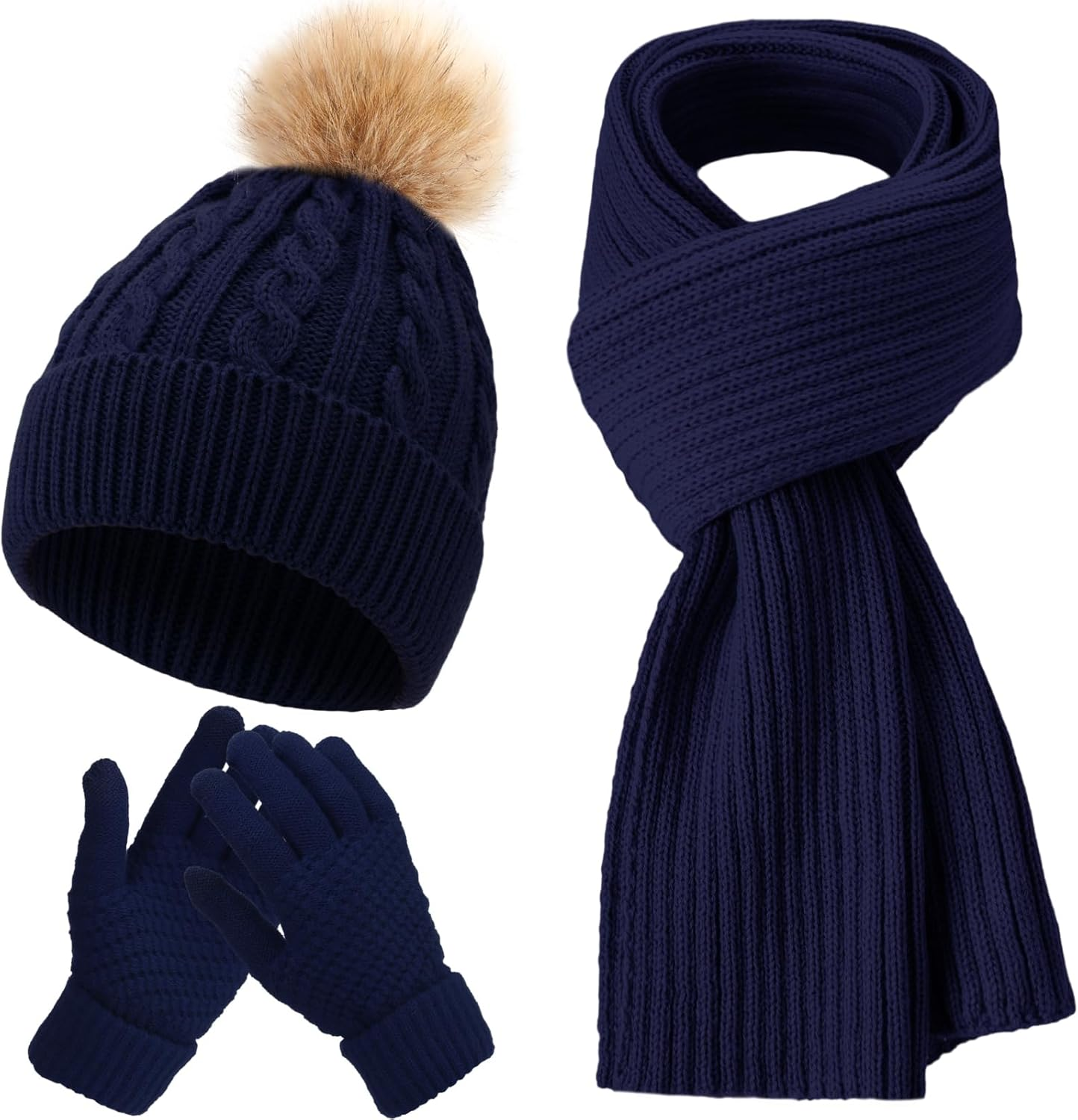 Geyoga 3 Pieces Winter Beanie Hat Scarf Touch Screen Warm Gloves Set Knit Skull Cap for Men and Women