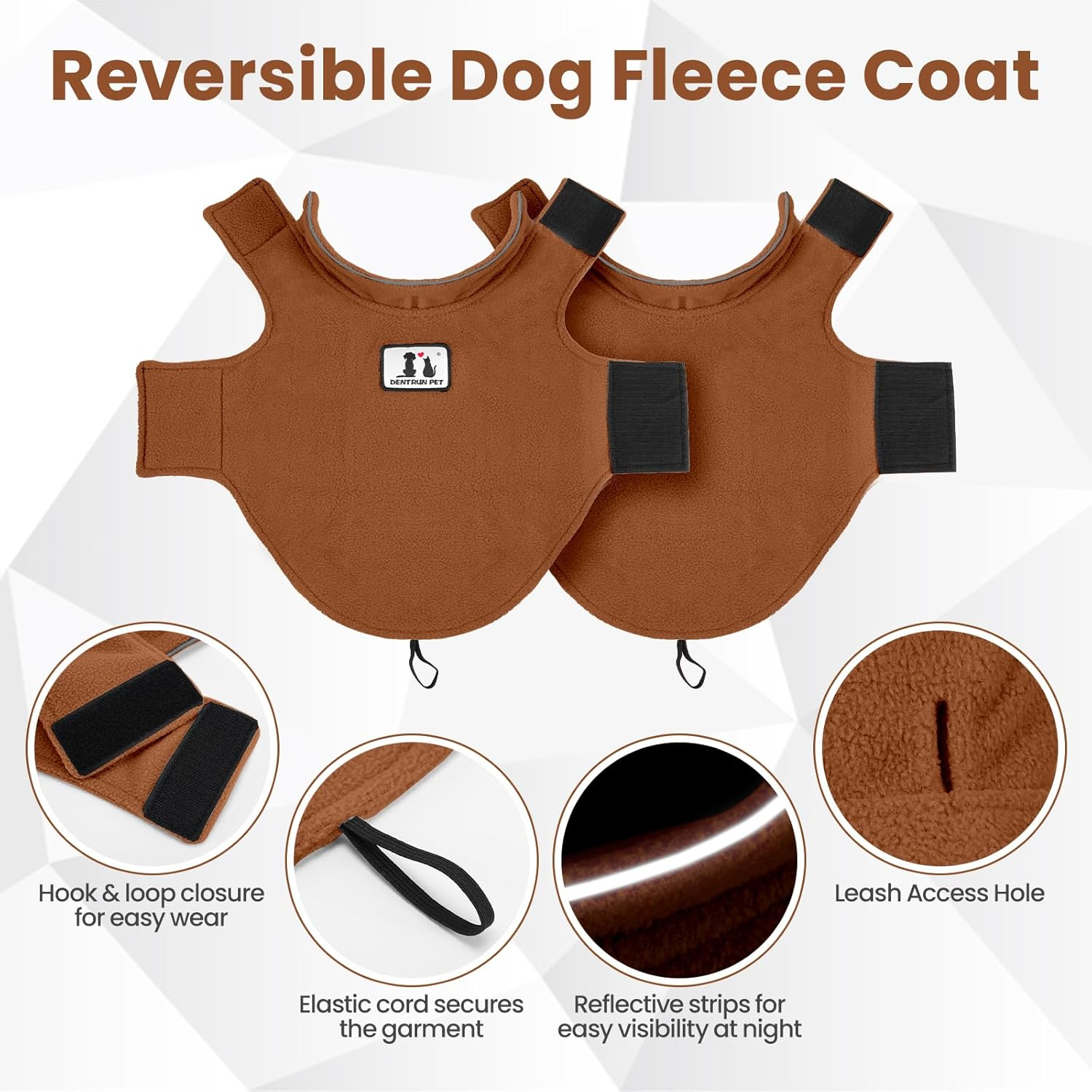 Windproof Winter Warm Fleece Dog Coat Jacket Reflective Soft Pet Dog Vest Apparel Overcoat for Small Medium Large Breeds for Cold Weather Leash Access image number 6