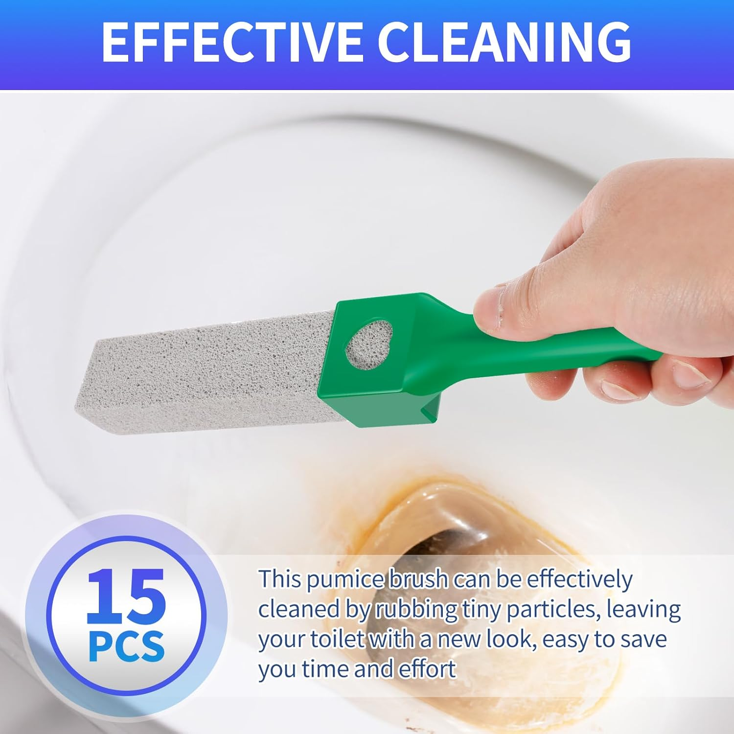 Fwqofvk 15 Pack Pumice Cleaning Stone with Long Handle Toilet Bowl Cleaner Removable Pumice Scouring Stick Effective Pumice Stone Pumice Cleaning Bar for Home Cleaning Toilet, Bathtub (Green) - Green image number 2
