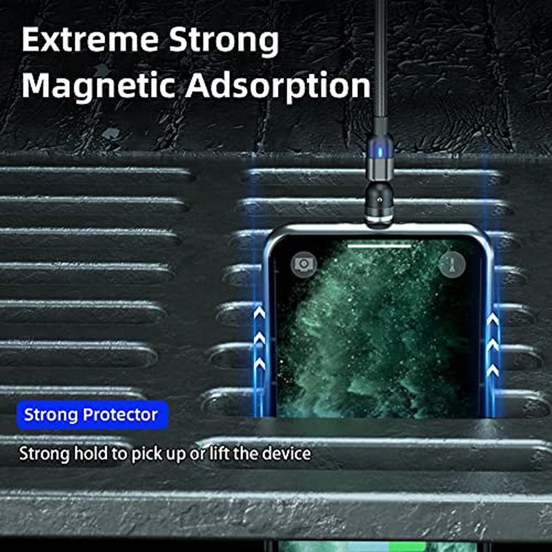 BIG+ Magnetic Charging Cable with 360&deg; & 180&deg; Rotating Head [3 Pack] Nylon Braided Compatible Charger for All Smartphones, Micro USB and USB C Devices, Type C Charger, USB Magnetic Phone Charger Cable image number 1