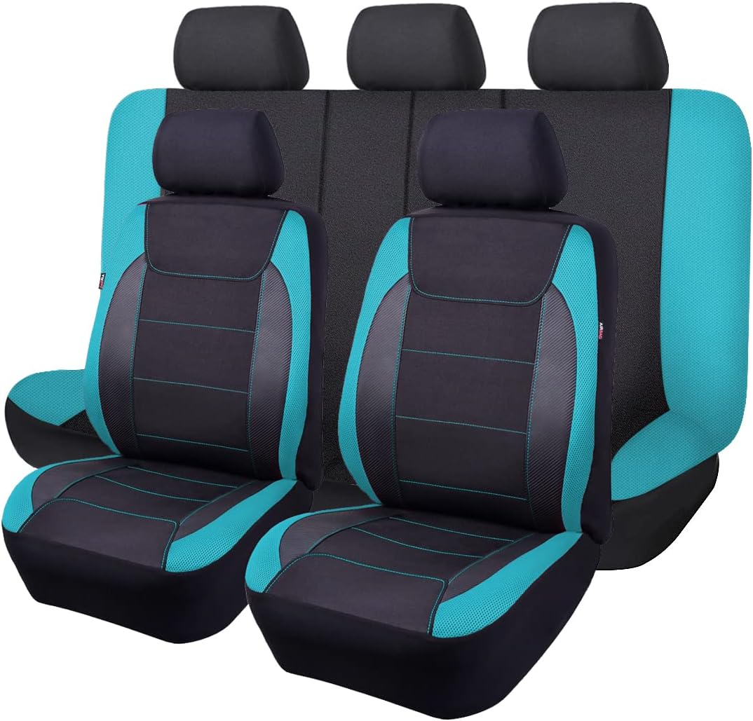 Flying Banner Gabardine Mesh Front Car Seat Covers Airbag Compatible Protector Universal for Most Car Truck Vans Suvs (Black and Grey)