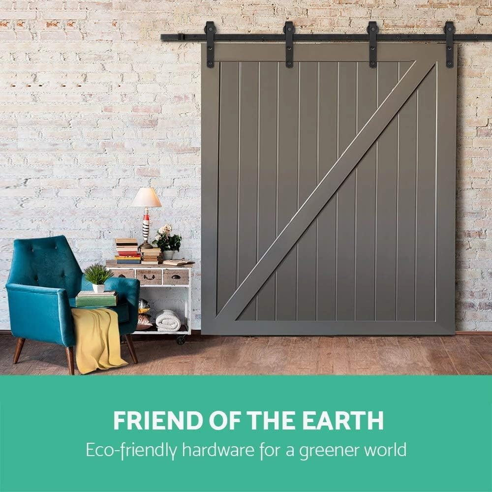 Cefito Sliding Barn Door Hardware, 4M Bypass Barns Doors Rail Track Slide Gate Roller Kit Wall Mount for Home Office Bedroom Garage, Carry up to 240Kg Smooth Black image number 6