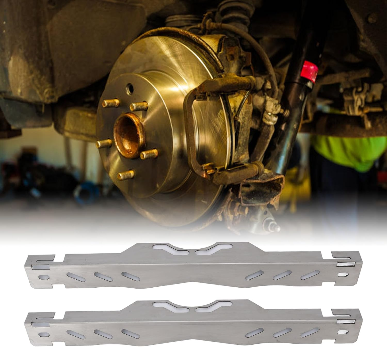 2PCS Front End Alignment Tool, Home Wheel Alignment Kit, Heavy Duty Wheel Alignment Tools with Hanging Hole, Wheel Hub Locating Plate Set for Vehicle, Silver image number 2