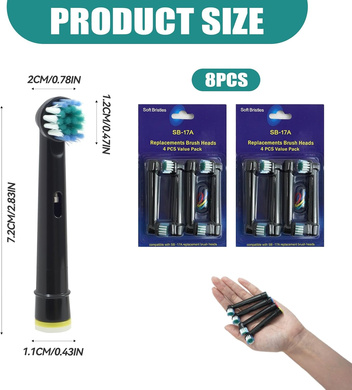 8 Pack Electric Toothbrush Heads Compatible with Oral-B Braun Pro 1000 500 1500 3000 5000 Vitality plus Models, Soft Bristle Replacement Brush Heads for Daily Plaque Removal and Oral Care image number 4