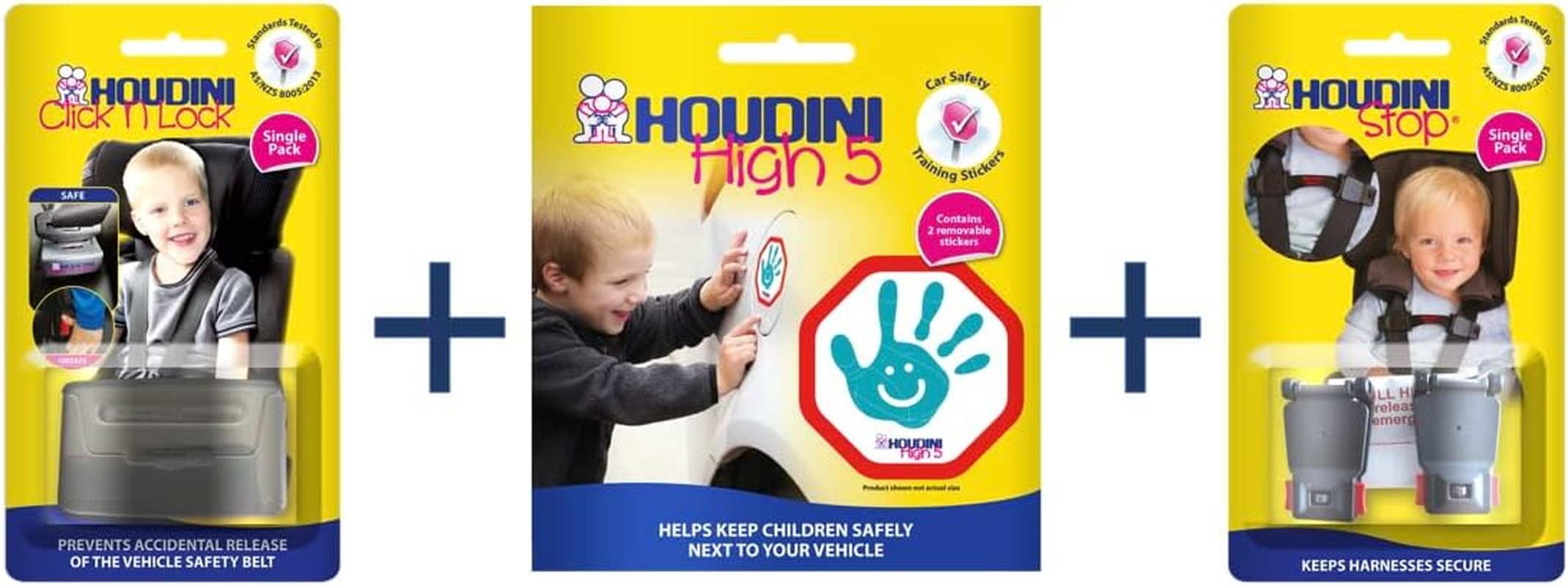 Houdini Child Safety Bundle: Stop Chest Strap, Click N Lock, High 5 Sticker - Car Seat, Highchair & Stroller Harness Accessories image number 2