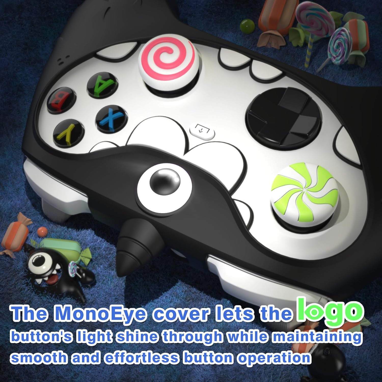 Playvital Monoeye Monster Cute Silicone Cover for Xbox Series X/S Controller, for Xbox Core Controller Grip Case, Anti-Slip, Full Protection, Includes Joystick Caps and Stickers, Black