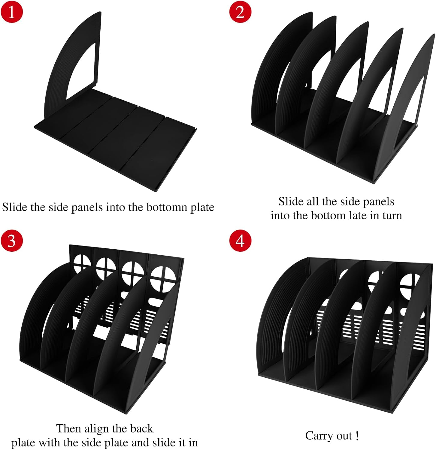 SAYEEC Sturdy 4 Compartment Magazine File Holder Plastic Desktop File Organizer File Dividers Office Organizer Storage Document Magaizne Rack Display Box (Black) image number 3