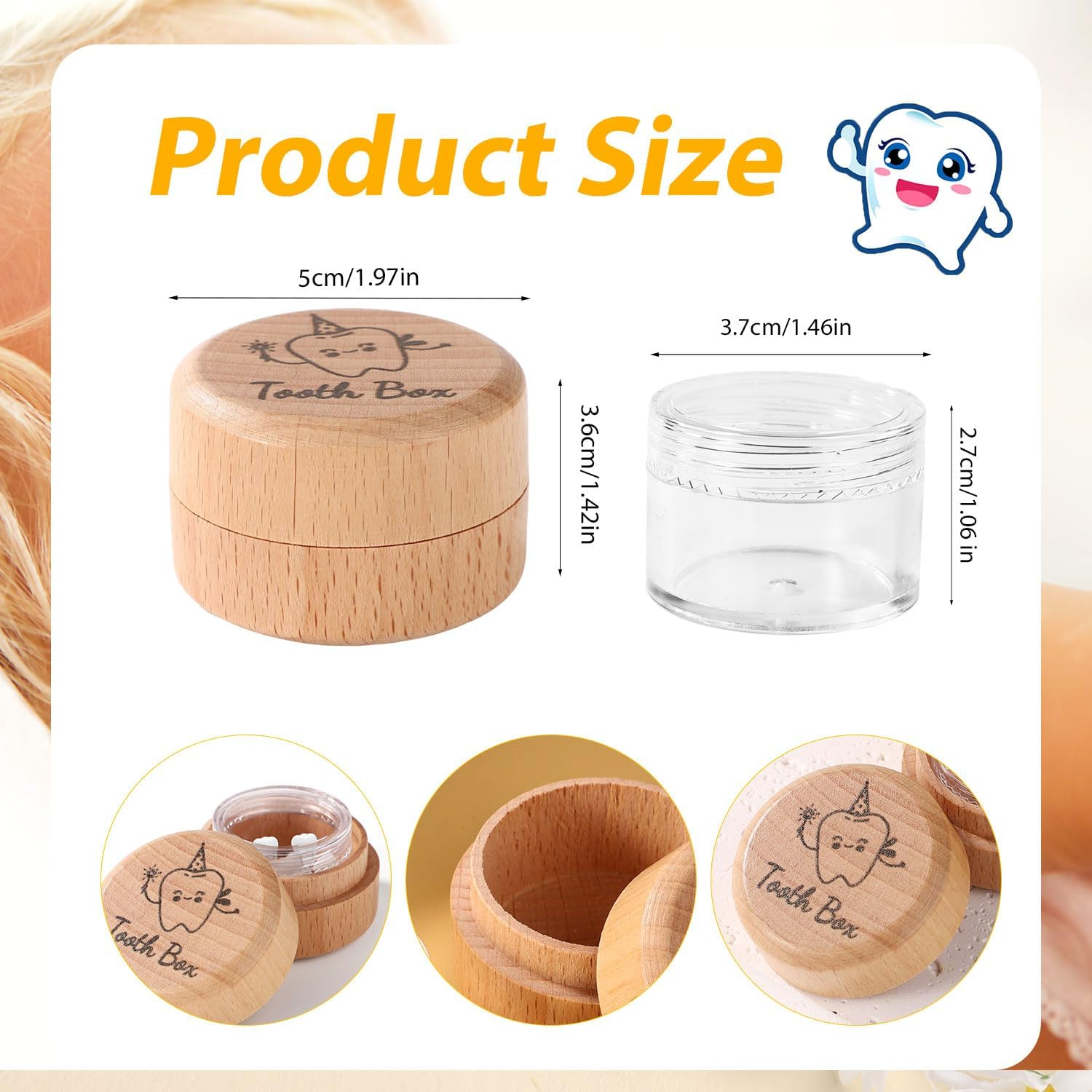Gosknor Tooth Storage Box, Wooden Tooth Box with Transparent Plastic Box Cute Baby Tooth Box Tooth Holder Box for Lost Teeth Tooth Keepsake Box for Boys Girls Gift image number 6