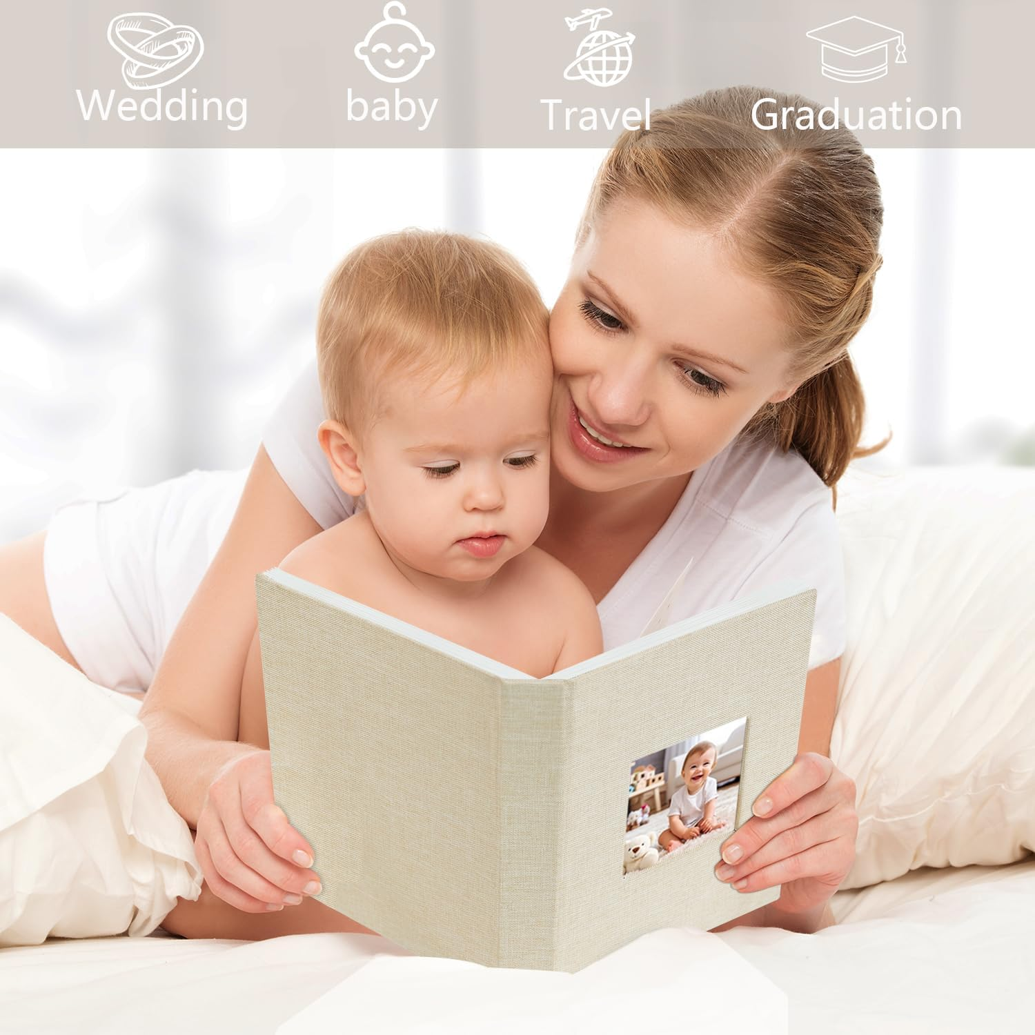 Miaikoe Small Photo Album 6X4 50 Pockets 2 Packs, Slip in Top Loading Linen Album Book Holds 100 Vertical 10X15Cm Photos for Family Wedding Baby(Beige) image number 5