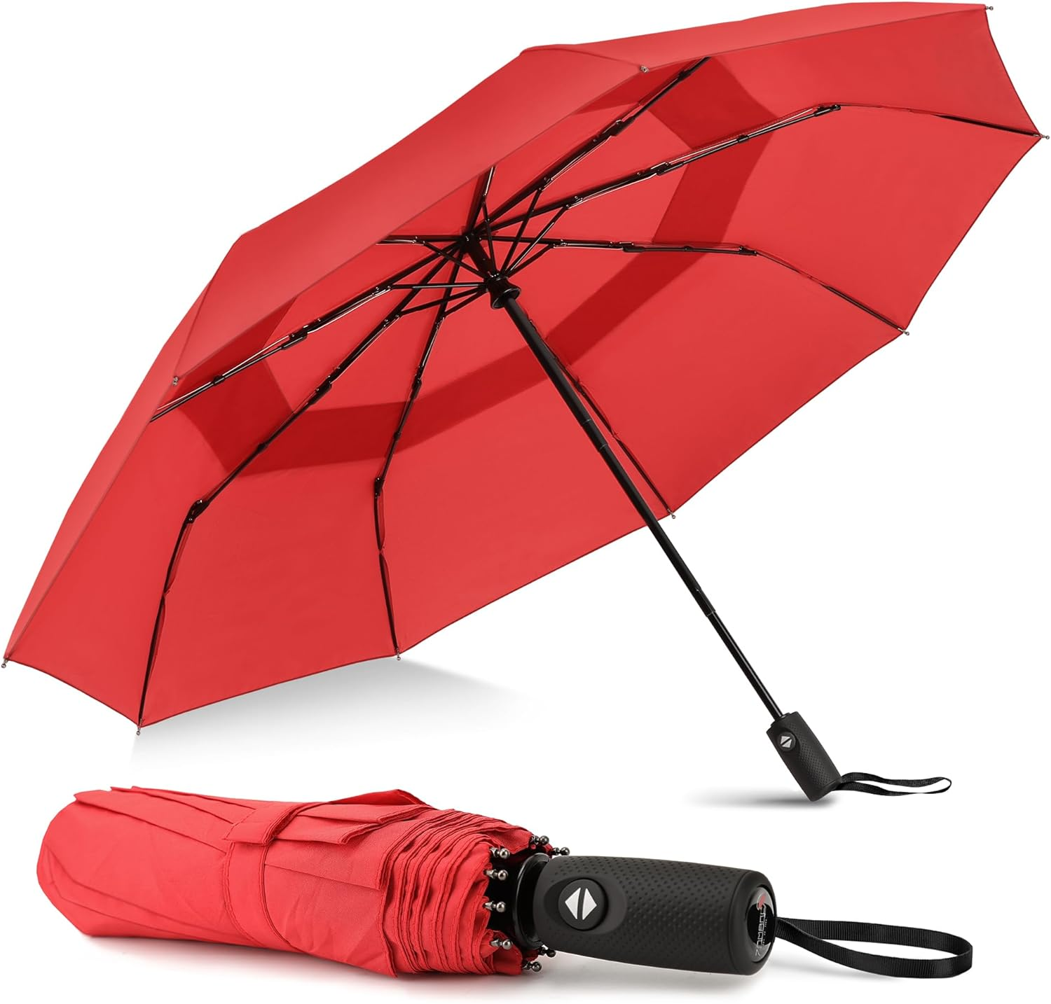 ZOMAKE Compact Travel Umbrella Windproof Double Canopy - Lightweight Automatic Open and Close Folding Umbrella with 9 Ribs