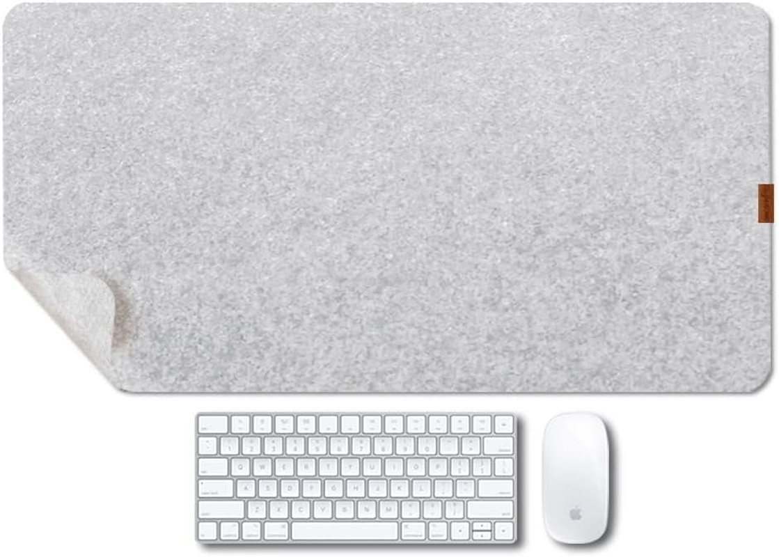 Felt Desk Mat,Non-Slip Mouse Pad, 31.5"X15.7" Office Supplies Desk Protector, Home Mouse Pad and Office Accessories (Light Gray)
