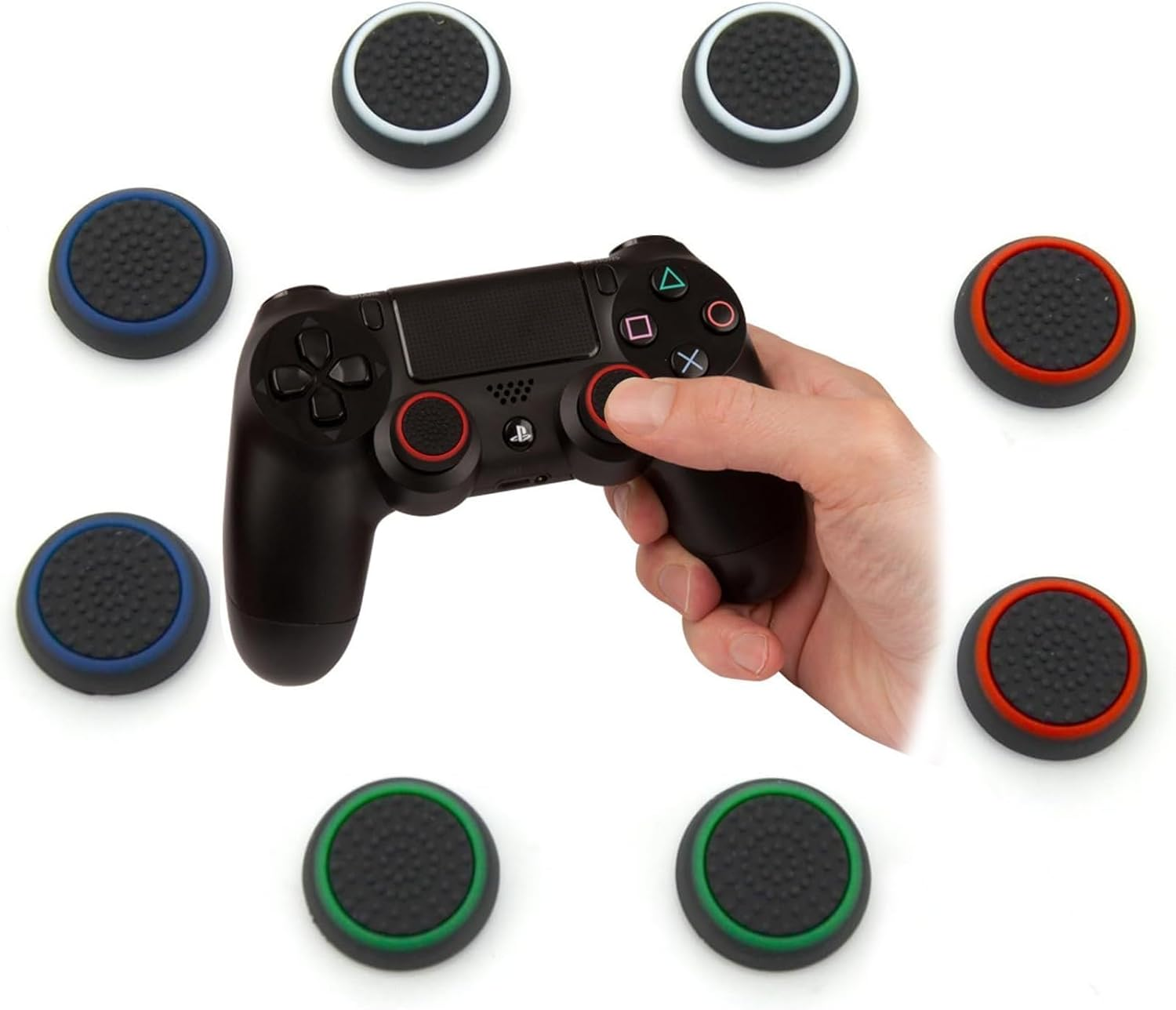 Fokmuaex 8 PCS Performance Thumb Grips for PS5, PS4, Xbox Series X/S & Steam Deck - Non-Slip Joystick Controller Covers with 4 Colors - Enhanced Grip for Gaming Consoles image number 1