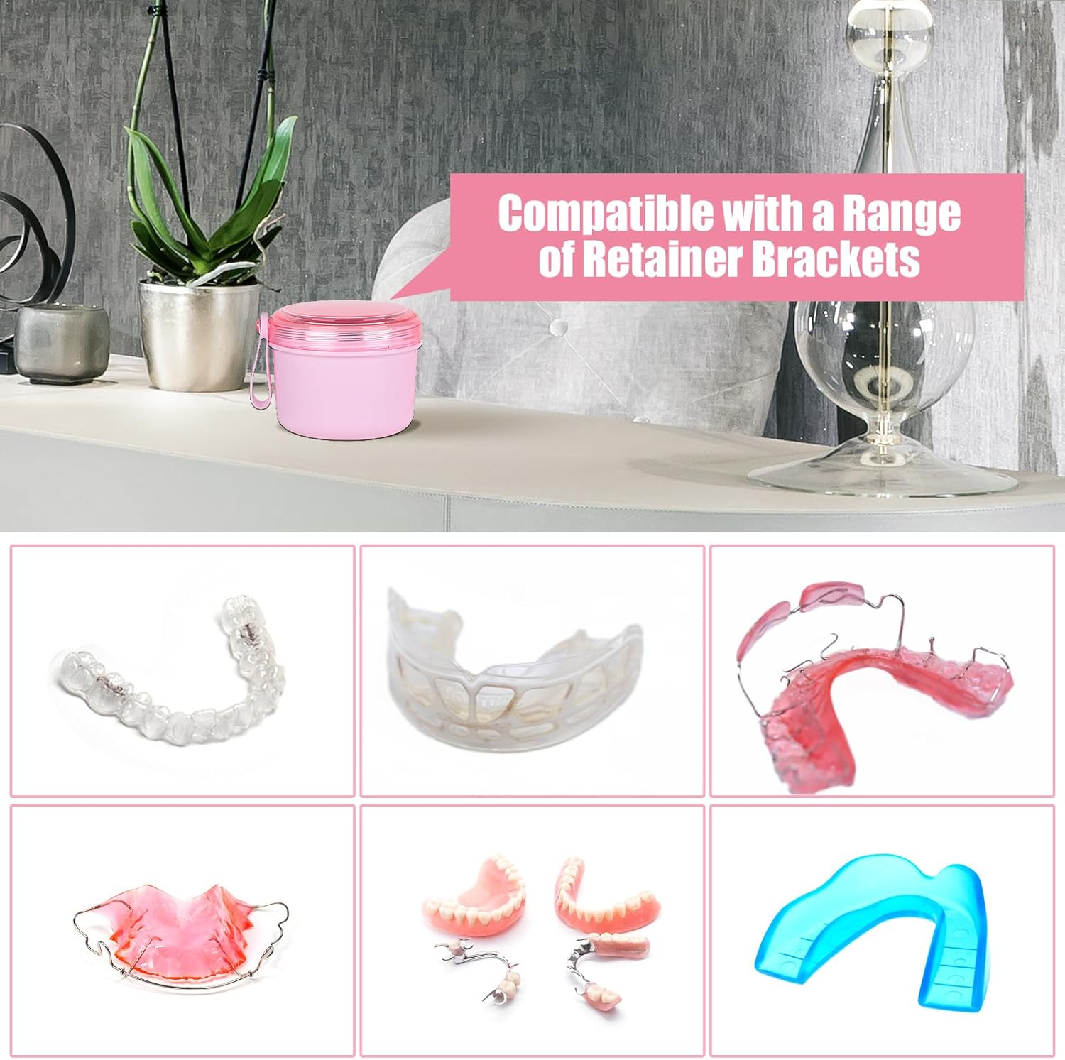 DIDATOOL Denture Bath Case, No-Leak Denture Cup, Large Capacity Denture Box, Portable Storage for All Types of Dentures Orthodontic Appliances, Perfect for Traveling and Daily Use - Transparent Pink image number 7