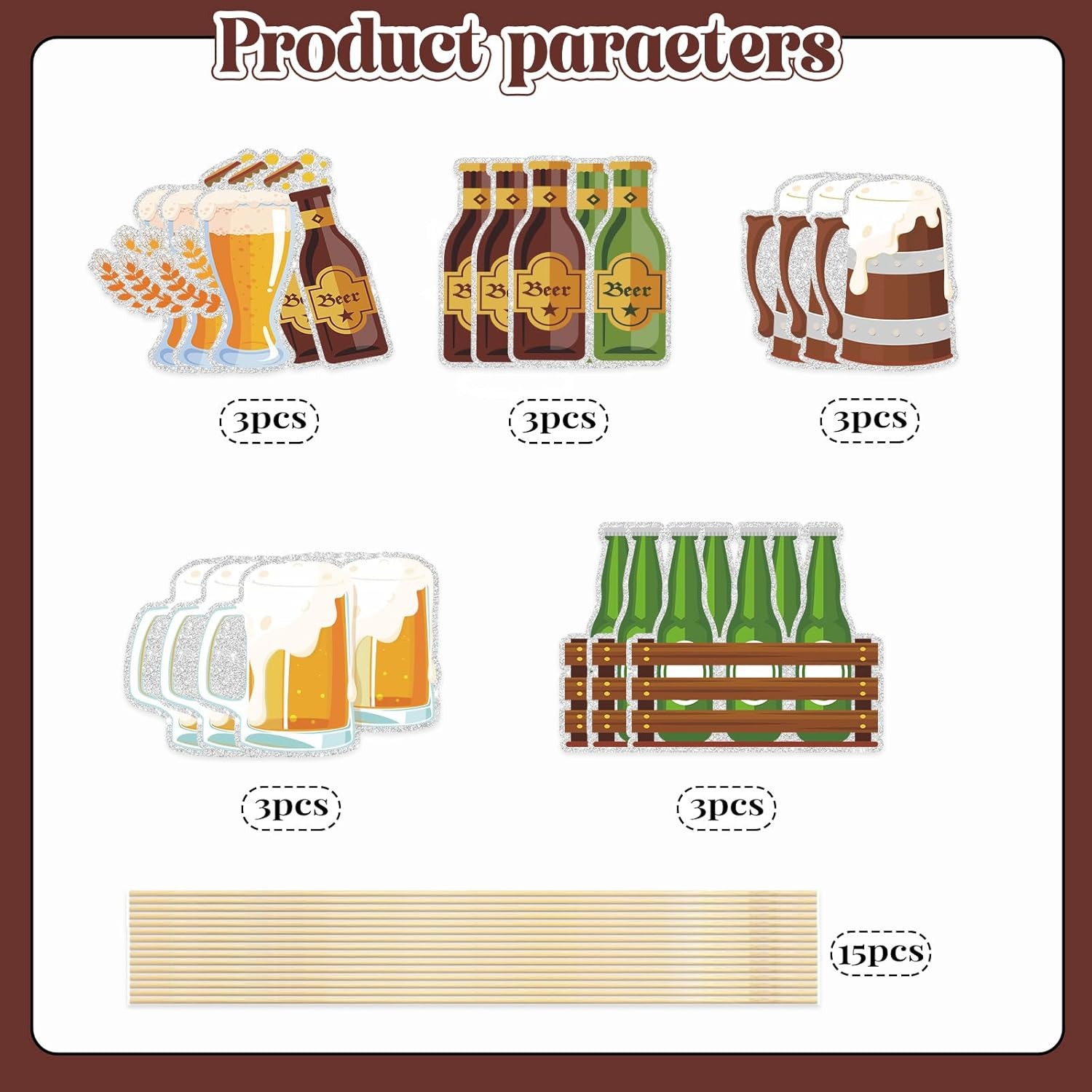 Beer Centerpiece Sticks - 15Pcs Cheers and Beers Table Toppers - Aged to Perfection 30Th 40Th 50Th Birthday Theme Party Decorations image number 2
