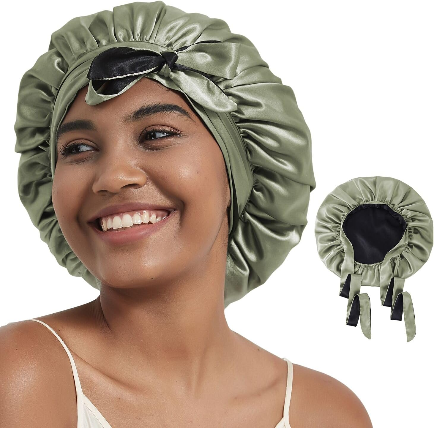 Hat Hut Satin Silk Bonnet for Sleeping Hair Wrap for Curly Hair Women Reversible Bonnet with Tie Band