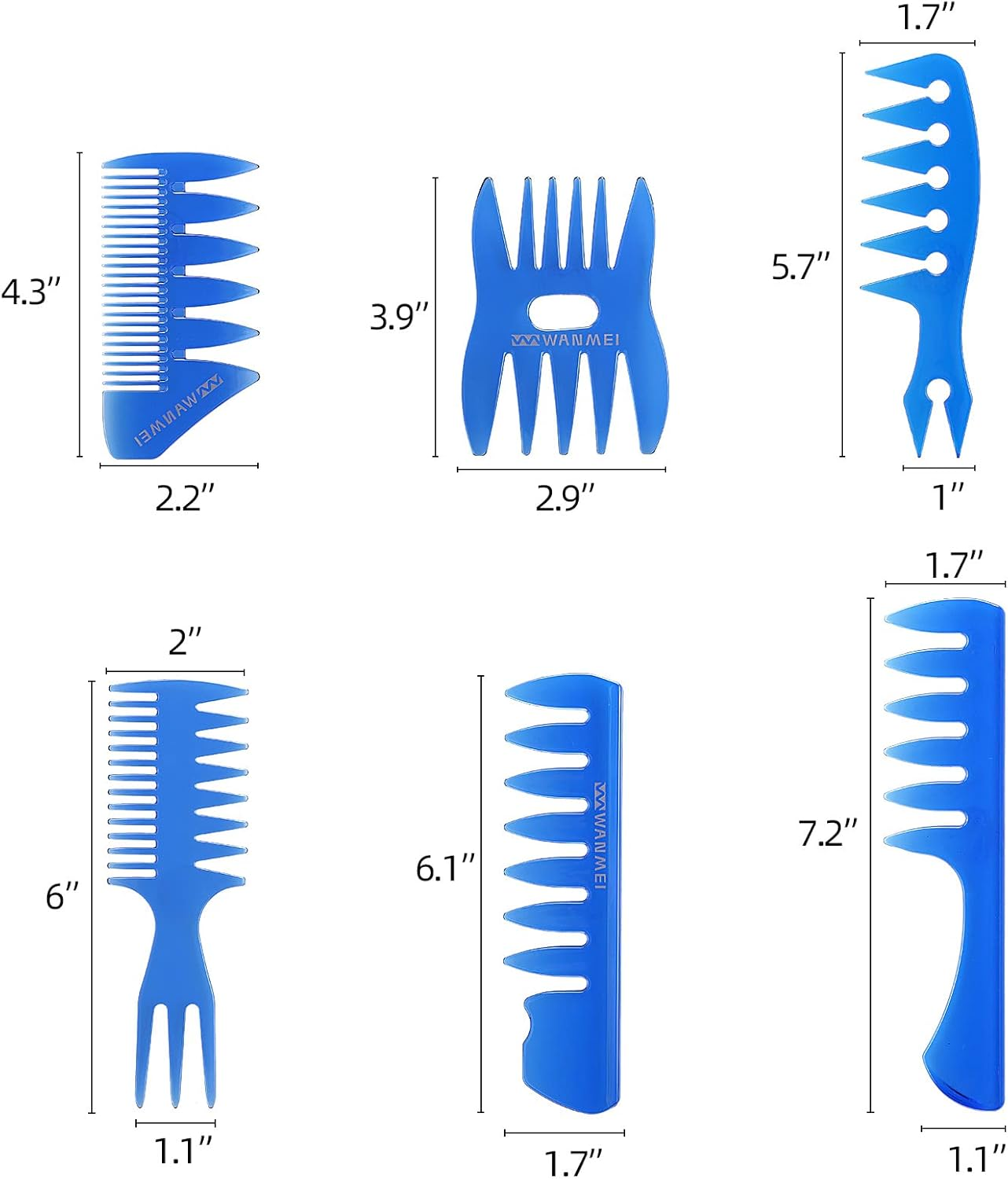 Tbestmax 6 Pcs Hair Comb Styling Set Tail Combs Afro Pick Pik Brushes African American Hair Brush Barber Blue - Amber-2Pcs image number 4