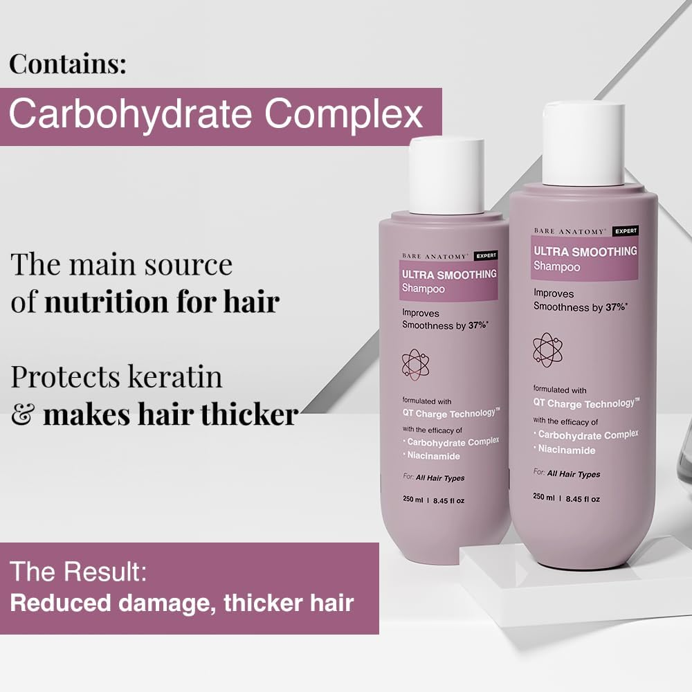 Bare Anatomy Ultra Smoothing Shampoo and Hair Mask and Hair Serum Kit Smoothness Thickens and Repairs Damaged Hair Locks in Moisture Sulphate and Paraben Free for Women and Men 250Ml image number 4