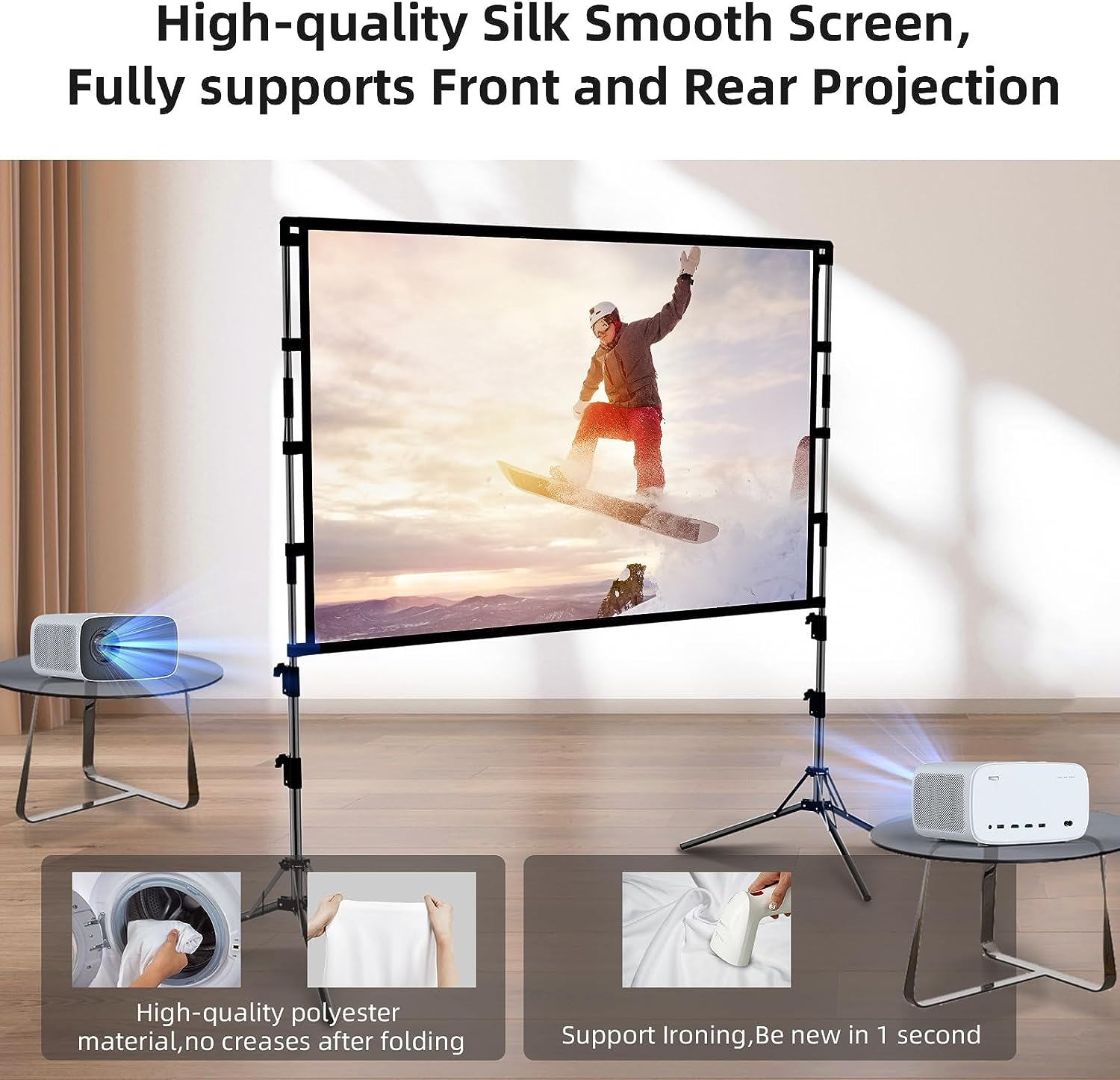 Projector Screen and Stand,Gainvane 120 Inch Portable Projector Screen Indoor Outdoor Projection Screen 16:9 4K HD Wrinkle-Free Light-Weight Movie Screen with Carry Bag for Backyard Movie Night - 100 Inch Projector Screen image number 1