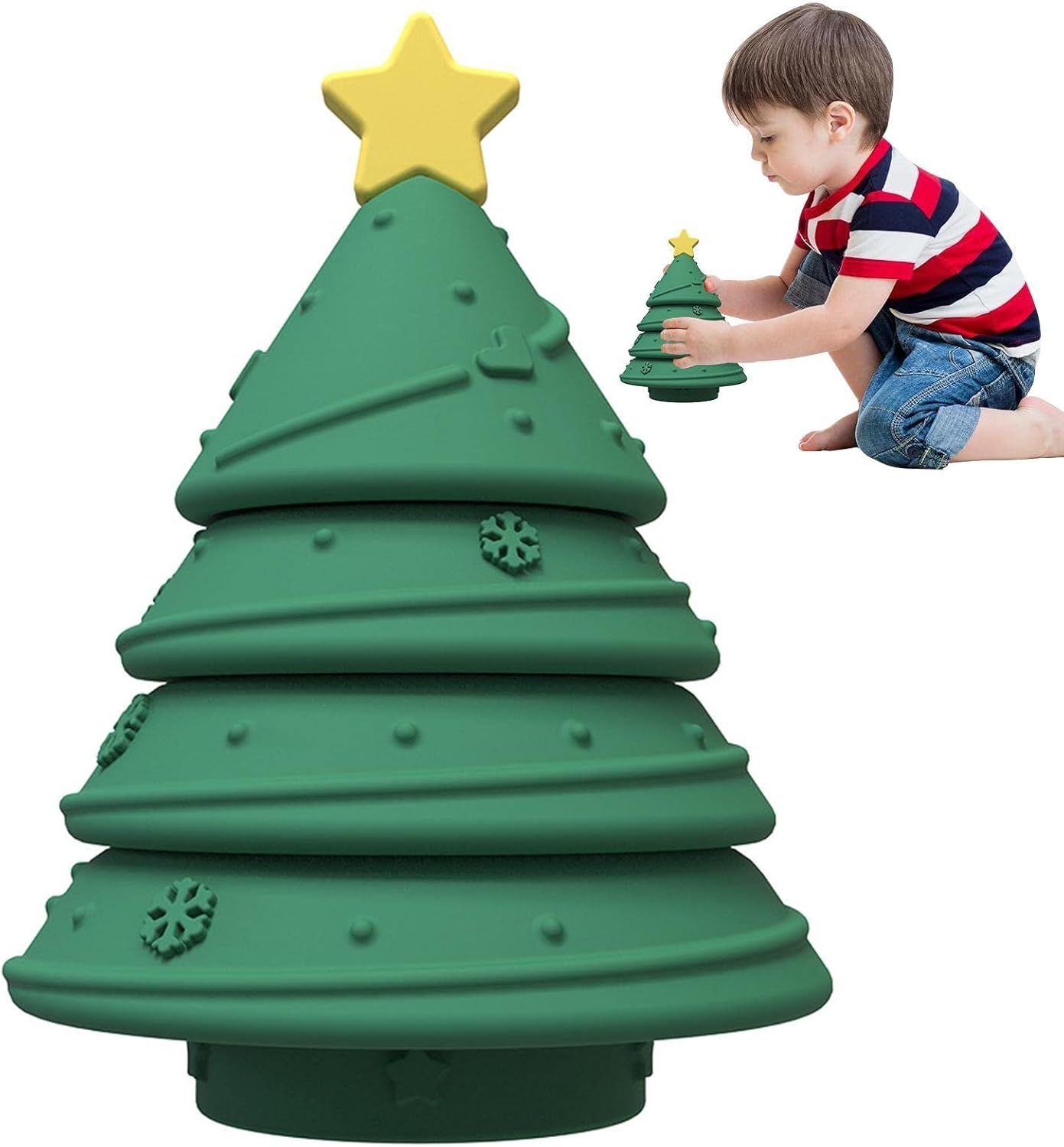 Stacking Blocks Toys - Christmas Tree Stacking Teether Toy - Early Educational Learning Stacking Blocks Tower, Christmas Kids M/B image number 6