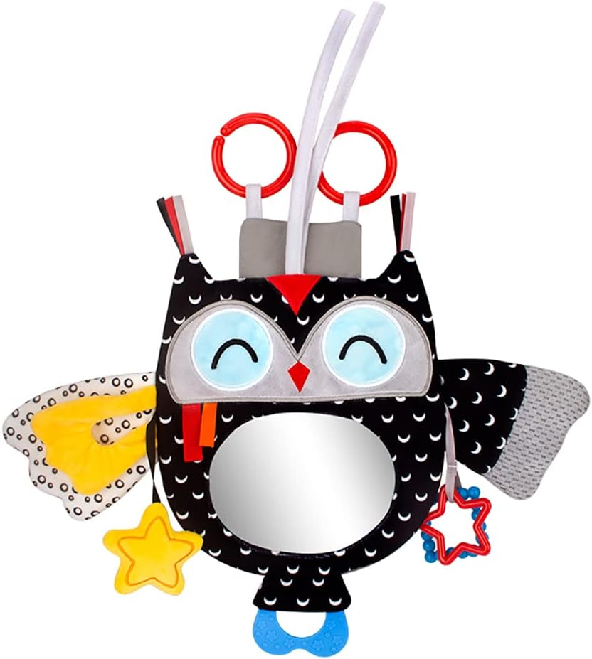 Baby Activity Hanging Toy with In-Sight Car Mirror, Adjustable for Car Seats, Strollers, Cribs, and Tummy Time, with Rattles, Crinkle Sounds, and Animal Design (Owl) image number 6