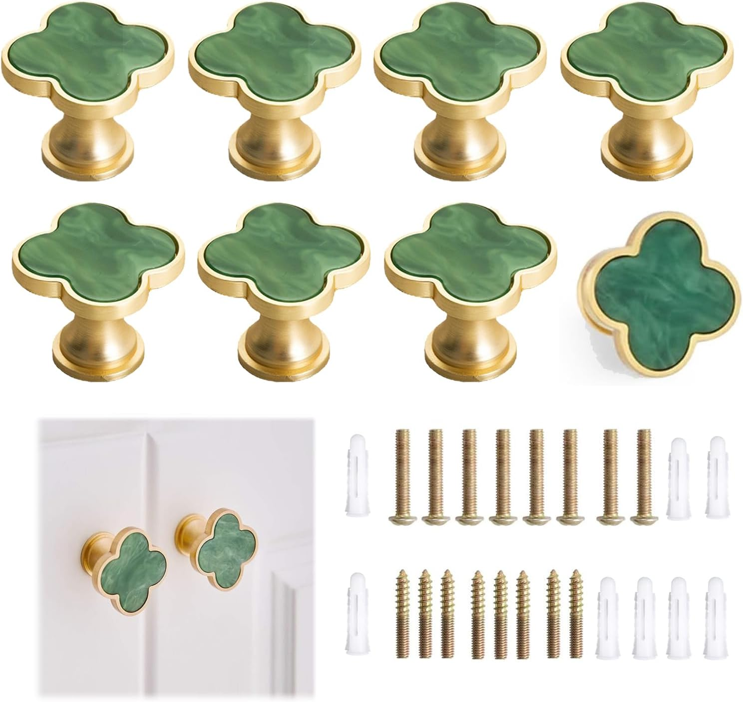 Xinghonyac 8 Pcs Clover Four-Leaf Cabinet Knobs, Cabinet Drawer Pulls Cabinet Knobs, Zinc Alloy Single Hole Door Handle for Dresser, Wardrobe, Cupboard (Pink)