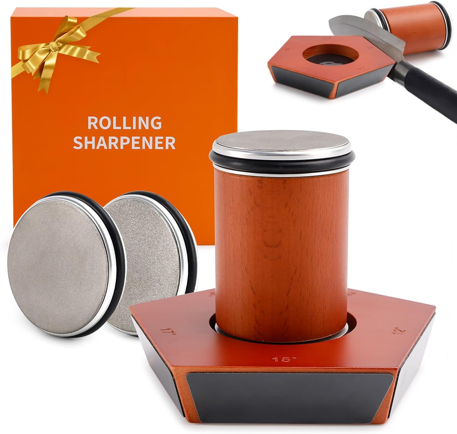 Knife Sharpener - Professional Rolling Knife Sharpener Tool Kit for Kitchen Knives - Knife Sharpening Made Easy - Diamond Discs Offer 5 Magnetic Angles (12&deg;/15&deg;/17&deg;/19&deg;/22&deg;) - Kitchen Gadgets & Gifts image number 1
