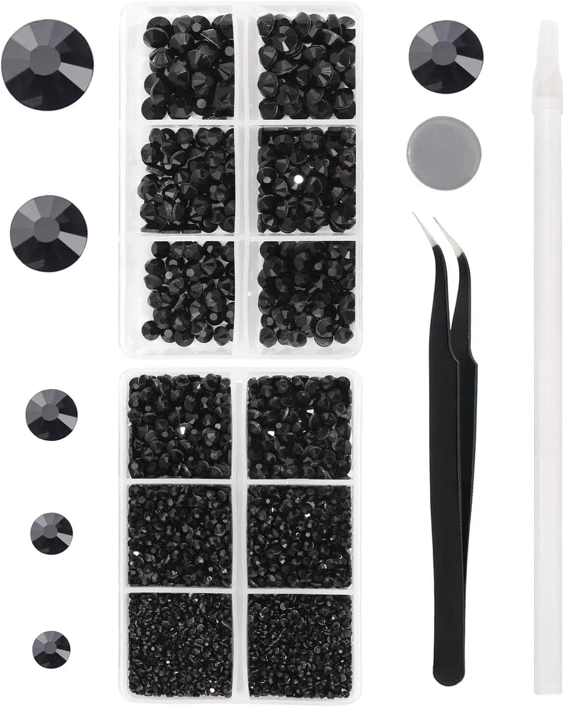Black Rhinestones Flat Back Rhinestone Kit for Bedazzling, 6796PCS Hotfix Crystal Stones Glass round Set with Tweezers & Picking Pen for Clothes, Crafts, DIY &ndash; Haheihei image number 5
