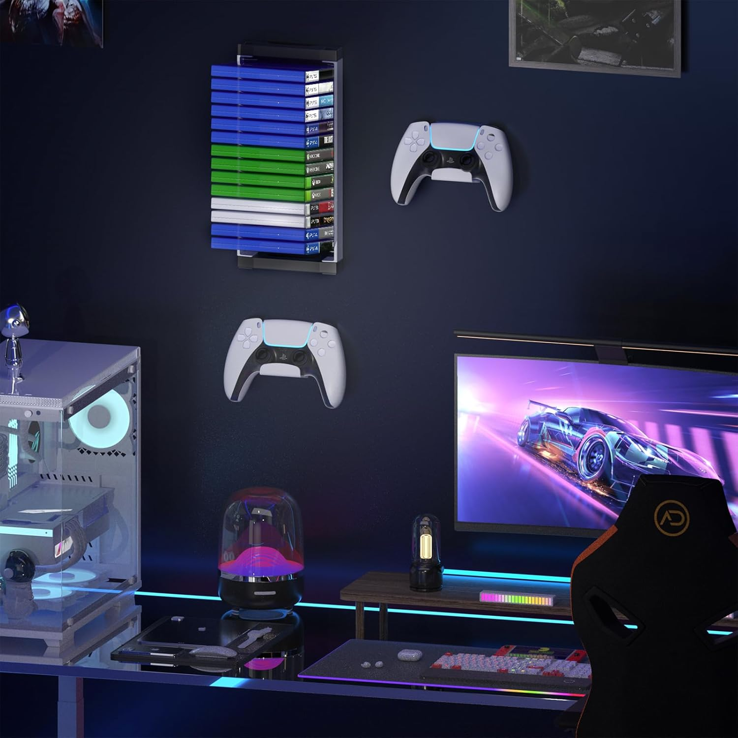 Nargos Video Game Holder Wall Mount, Gaming Accessories Storage for PS5, PS4, Xbox One, Xbox Series X/S Game Cases, Organizer Accessories (Include 2 Controller Wall Holders) image number 6