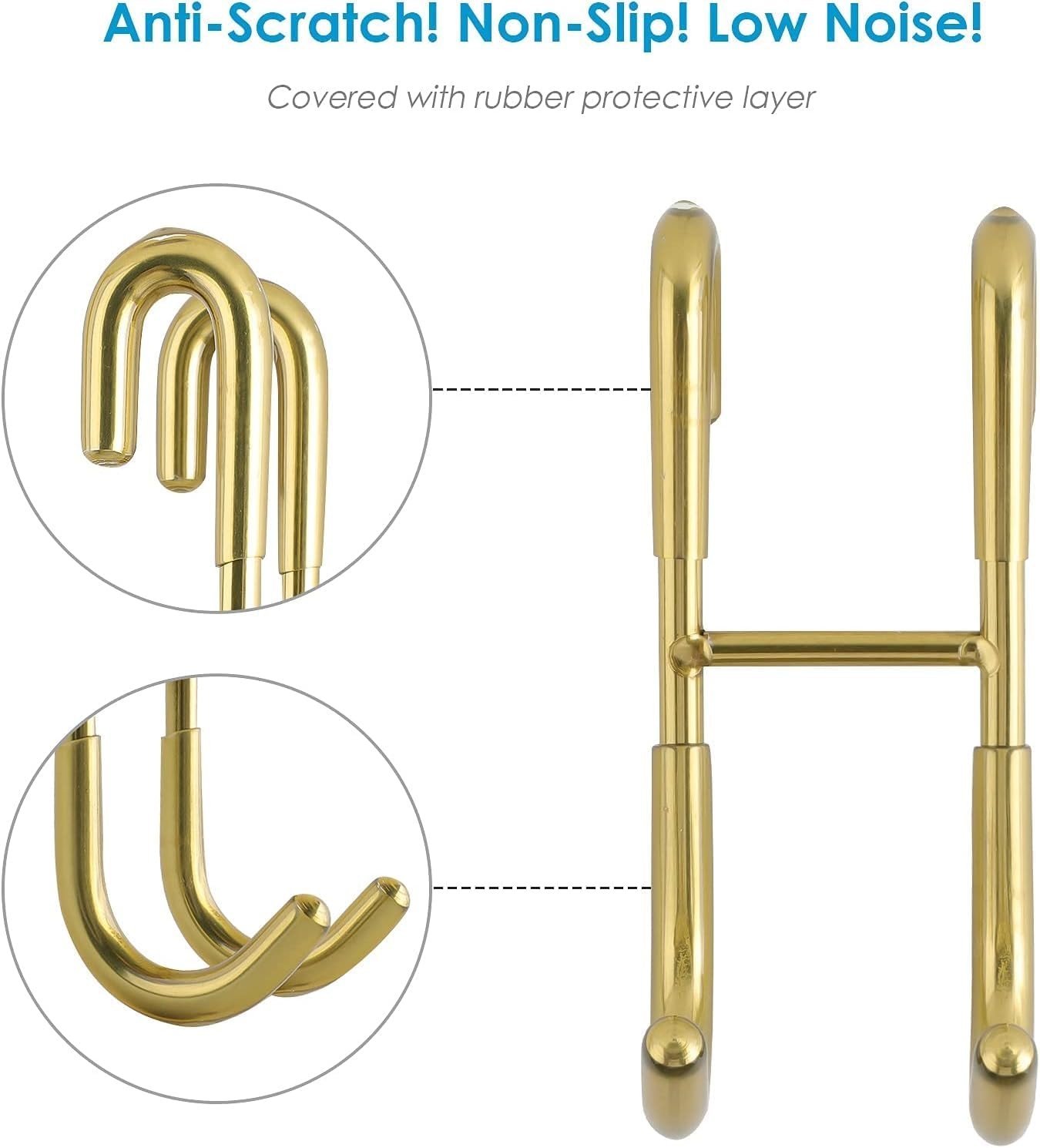 Over Shower Glass Door Hook, 2 Pack 304 Stainless Steel Extended Shower Door Hooks, Bathroom Frameless Drilling-Free Hanger, Double Side Towel Hooks, for Bathing Suits, Robe, Loofah, Shaver (Gold) - Gold image number 6