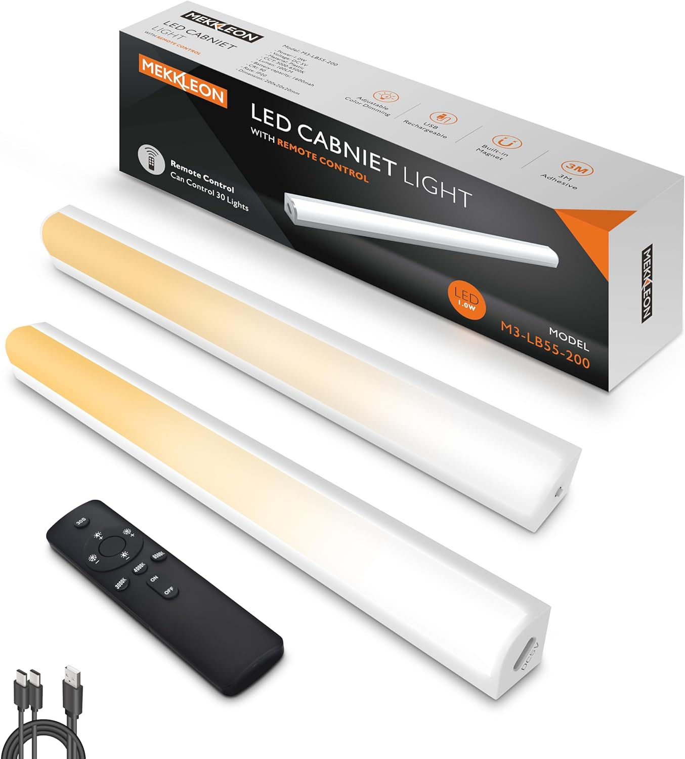 Under Cabinet Lights with Remote Control,Magnetic Rechargeable Light Bar,Under Cabinet Lighting Wireless under Counter Lights for Kitchen (White, 30CM)