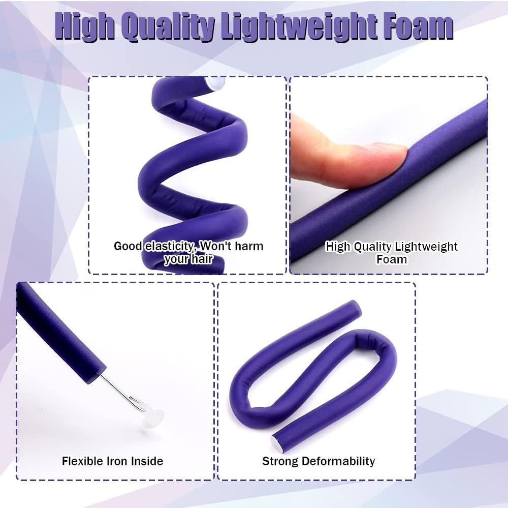 Pack of 30 Curls without Heat Curlers, Flexible Hair Curler Twist Foam Hair Rollers, Purple Perm Hair Curls Curlers Overnight Hair Rollers for Women Girls Long Short Hair image number 2