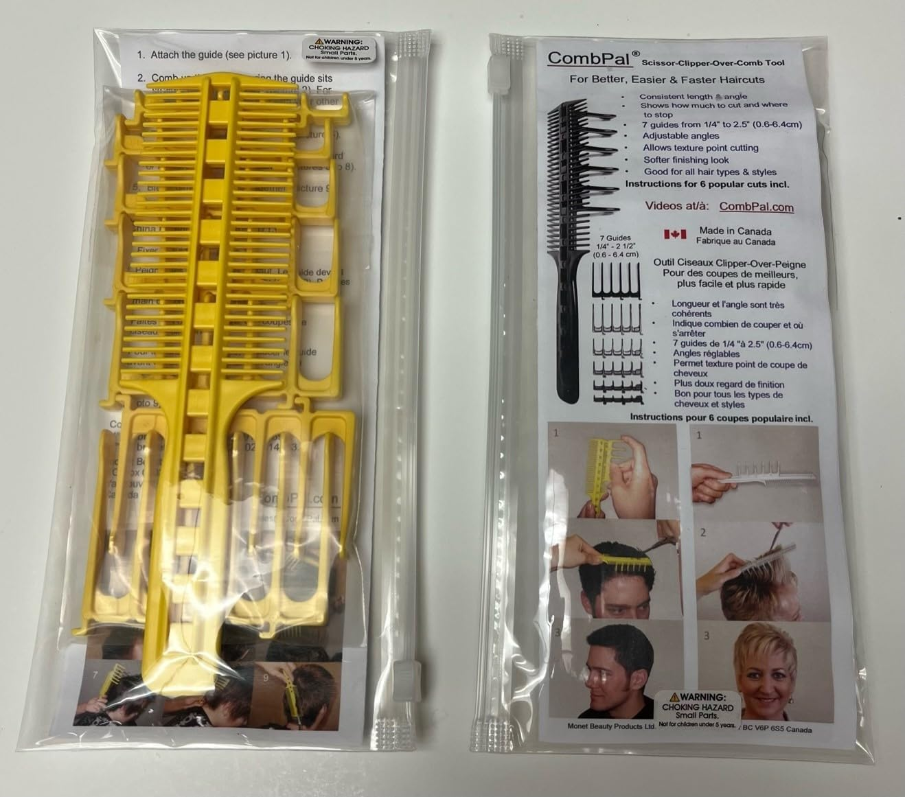 Combpal Scissor Clipper over Comb Hair Cutting Tool - DIY Home Hair Cutting Guide Comb Set (Classic Set, Yellow)