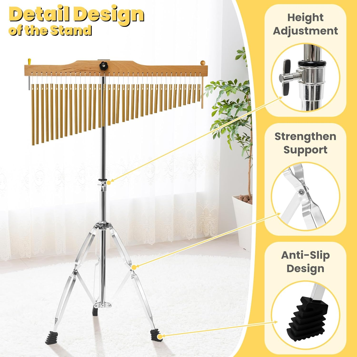 SOCROTO 36-Bar Chimes Percussion 36 Notes Chimes Musical Instruments Single-Row Wind Chimes with 2.5-4FT Adjustable Stand Musical Chimes Percussion for Orchestras Choirs Classrooms Church Bands image number 2