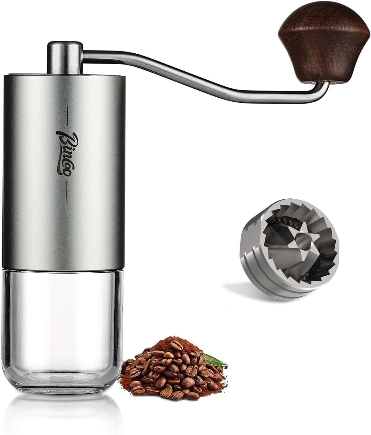 Portable Manual Coffee Bean Grinder - Stainless Steel Conical Burr Hand Coffee Grinder with Adjustable Setting,Double Bearing Hand Espresso Grinder (White)