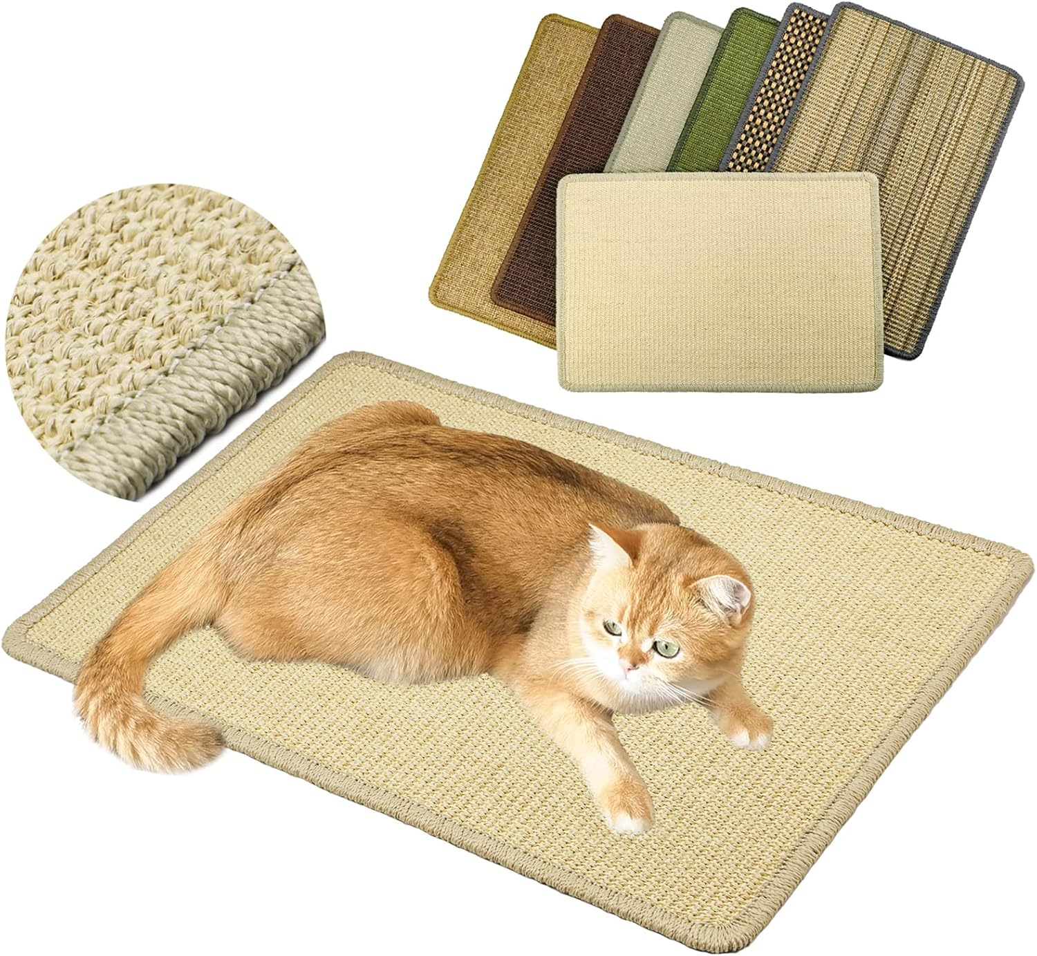 Pethave Cat Scratcher Mat, 23.6X15.7' Natural Sisal Scratching Pad with Velcro Tape, Stick on Floor and Wall Cat Scratch Mat Protects Carpet and Sofa