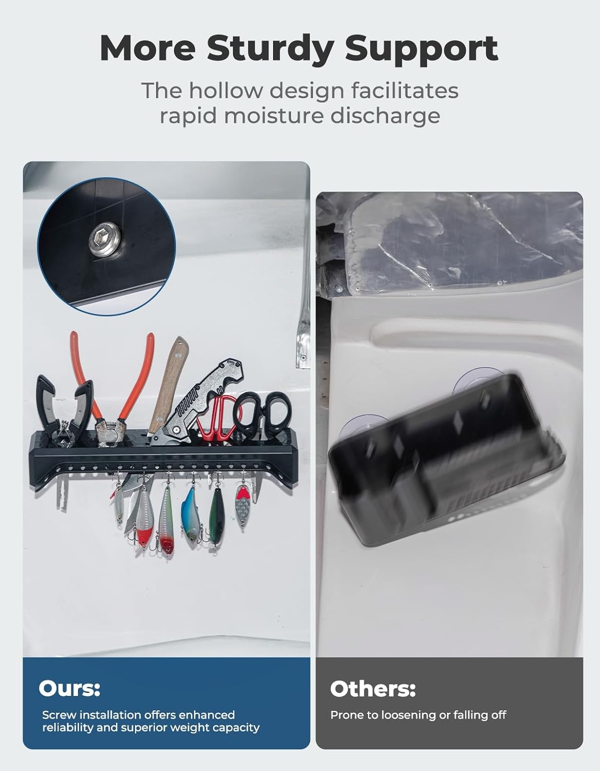 KEMIMOTO Fishing Tool Organizer, ABS Plastic, Boat Caddy, Black, Small, Fishing Rack