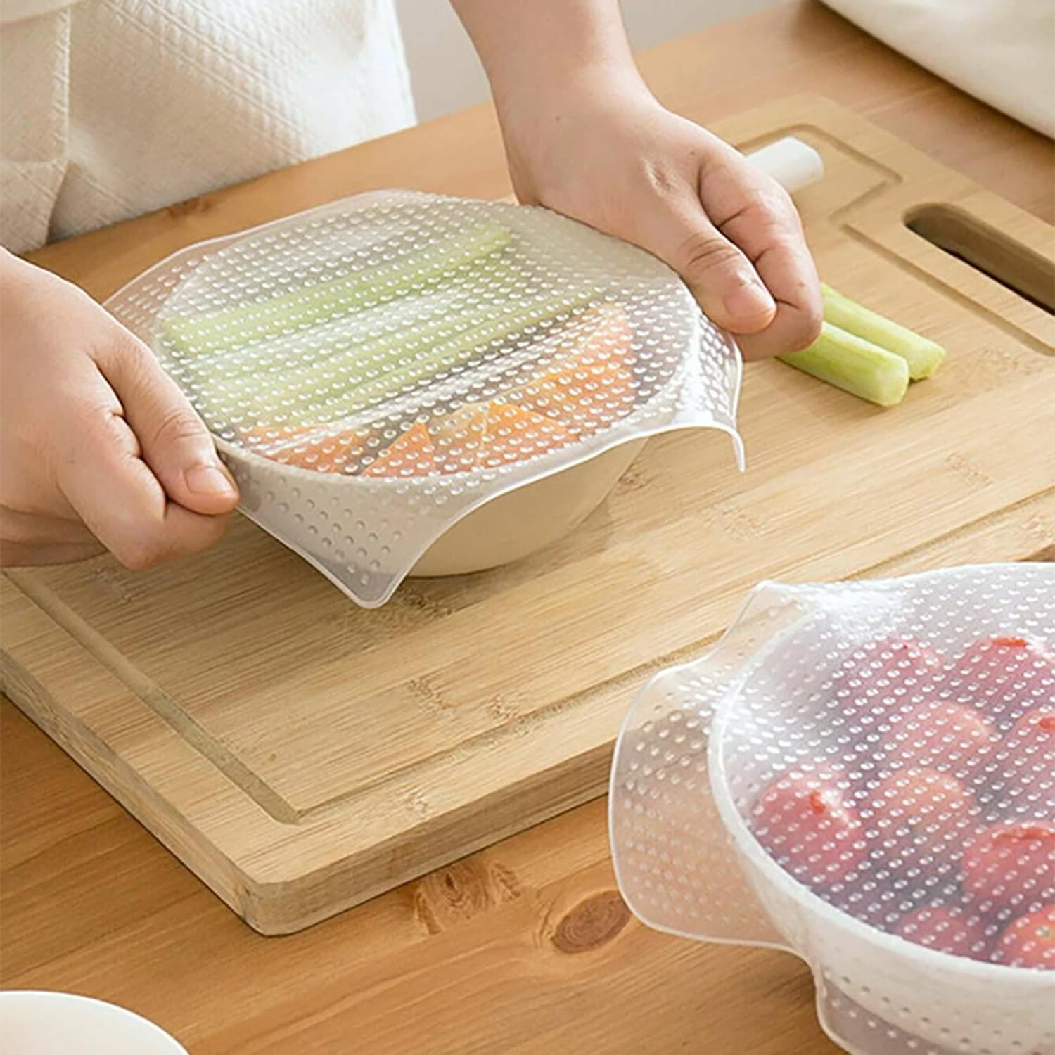 4X Reusable Silicone Bowl Wraps Kitchen Cover Food Stretch Lid Set image number 1