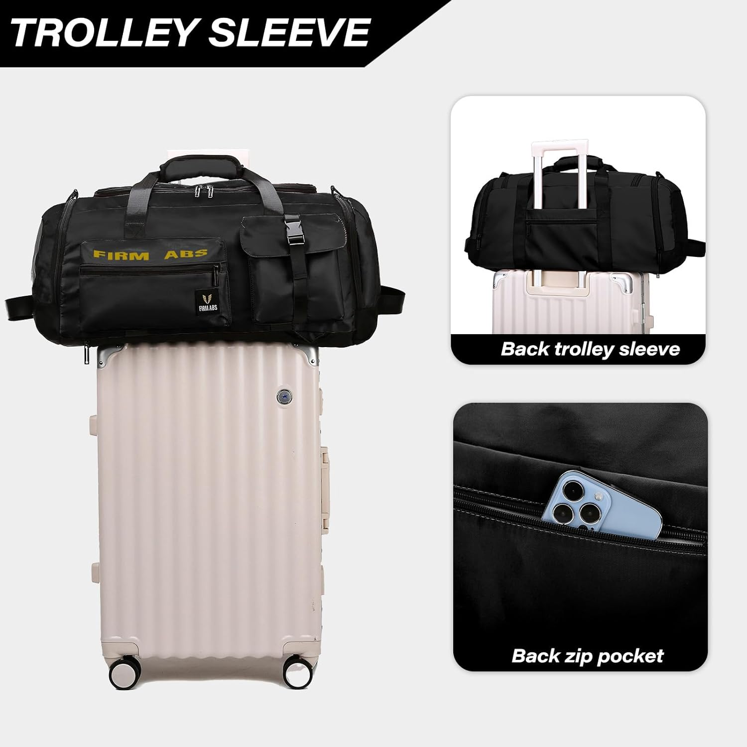 Mfinesun 3 in 1 Gym Bag for Men and Women, 65L Large Capacity Travel Duffle Bags Convertible Backpack Weekender Overnight Bag with Shoes Compartment and Dry and Wet Separation (Black) - Black image number 2