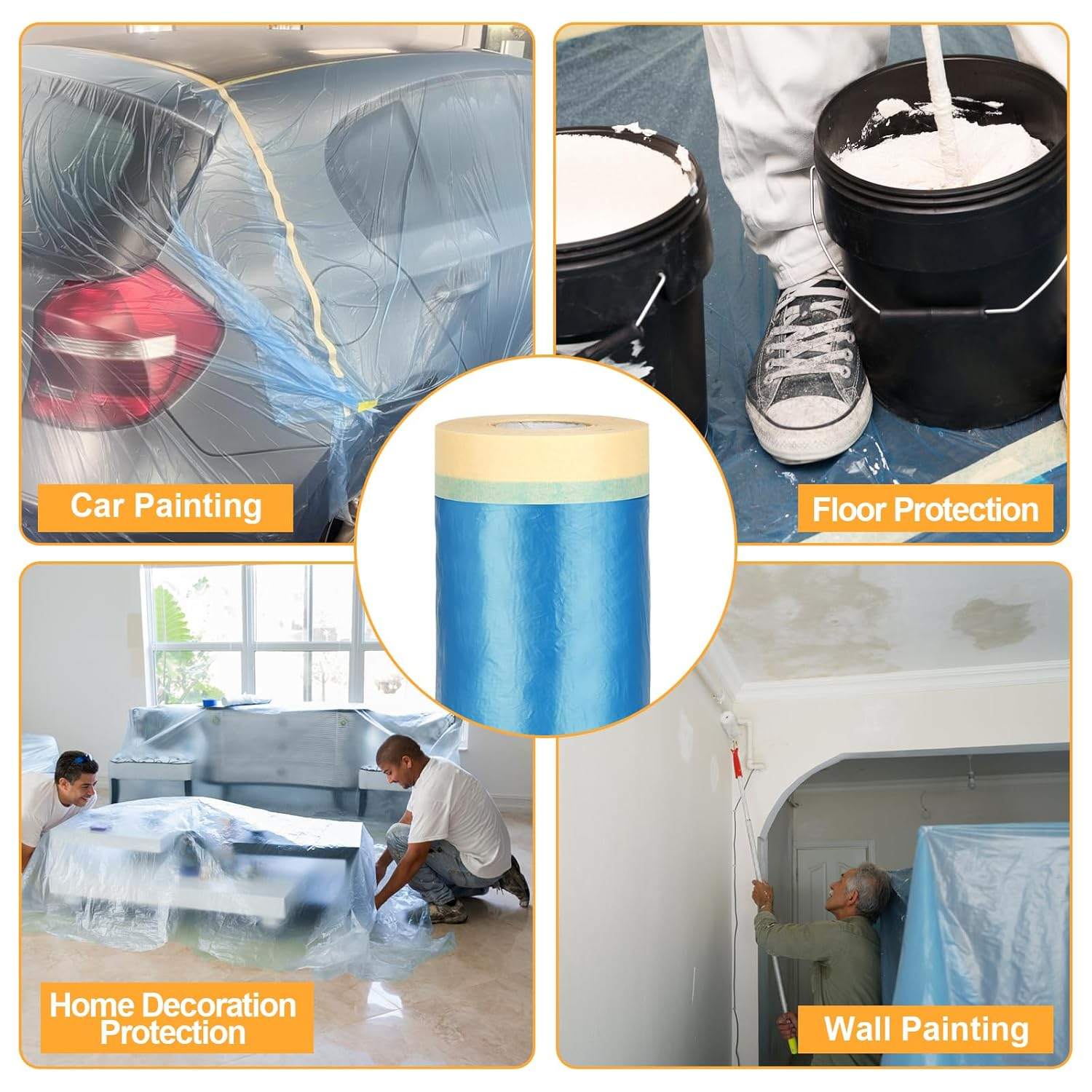 LLPT Tape and Drape Pre-Taped Masking Film | 2 Rolls | Self-Adhesive Painting Drop Film | Plastic Dust Sheets for Decorating, Cars Painting| (CMF240) | 240Cm(Unfolded) X 25M image number 3